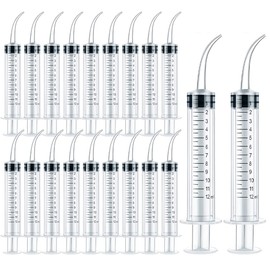 20 Pack Dental Syringe Disposable 12ml Dental Irrigation Syringe with Curved Tip for Oral, Dental Care, Tonsil Stone Squirt, Feed Pet, Liquid Injection, Oil, Glue