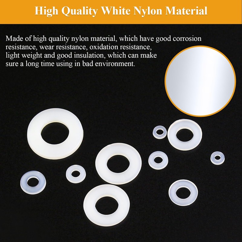 Sutemribor 640-Piece 8-Size White Nylon Washers Assortment Kit - Metric