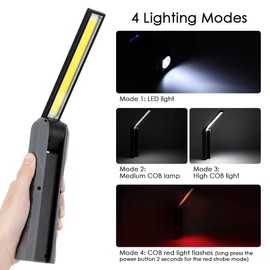 Luz de Trabajo LED COB USB Recargable Portátil, Linterna LED Recargable Alta Potencia de Mano, Lámpara de Trabajo Recargable de Mano con Base Magnética