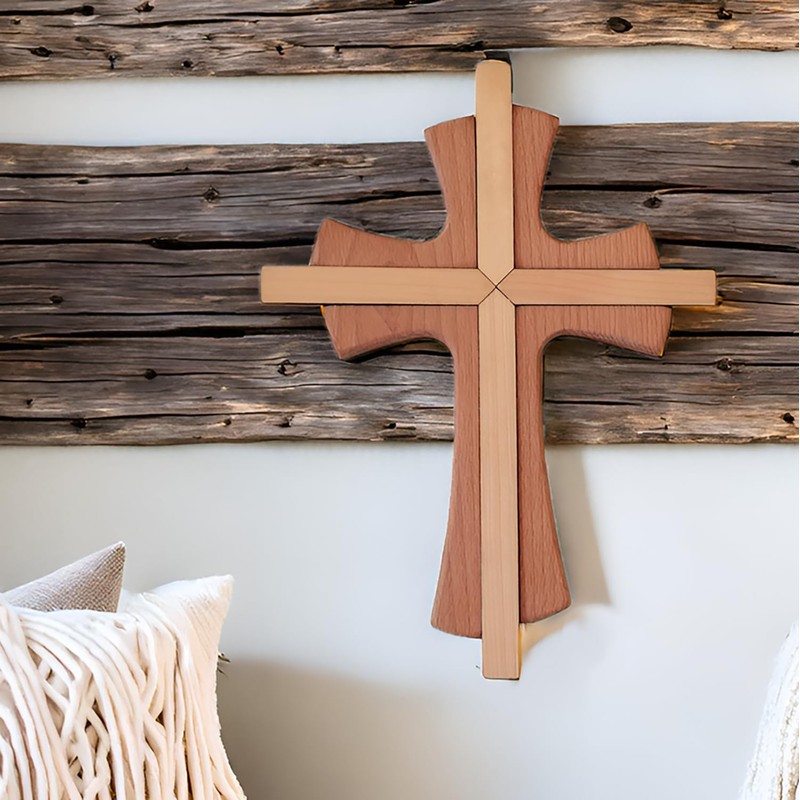 Kaltner Präsente Geschenkidee - Wandkreuz Echtes Holz Buche Kreuz Kruzifix