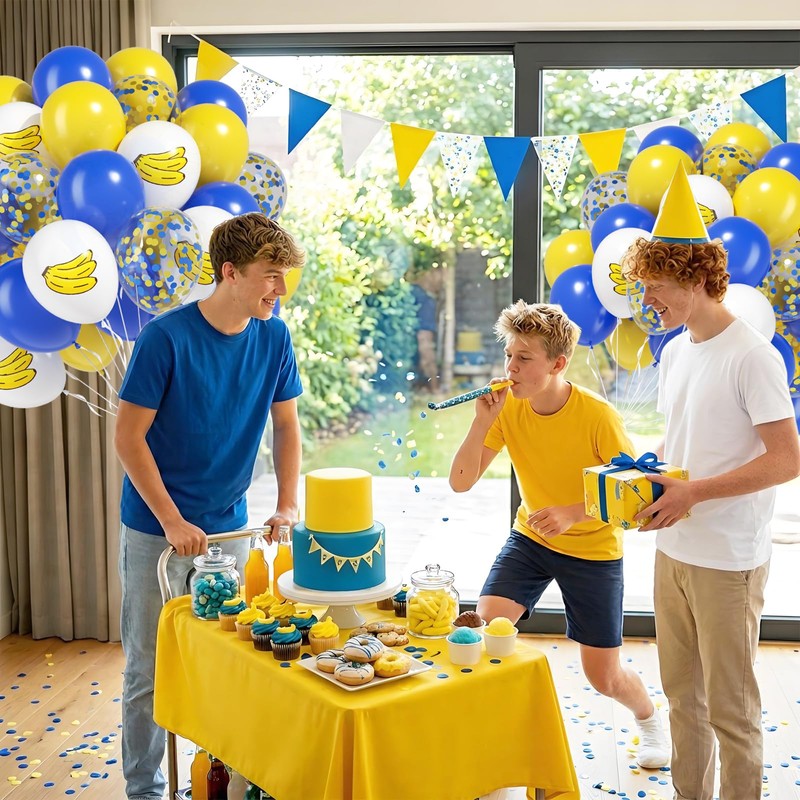 60pcs 12inch Blue and Yellow Balloons with Blue White Print