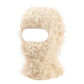 Distressed Balaclava Knitted Full Face Ski Mask - Winter Warm, Windproof Neck Warmer for Men & Women - Versatile Face Mask & Beanie Combo - Color: Beige