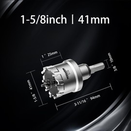 Mollom (1-5/8''|41mm) Heavy Duty Carbide Hole Saw with 2 Pilot Drill Bits, Hole Cutter cuts Stainless Steel, mild Steel, Iron, Copper, Brass, Plastic