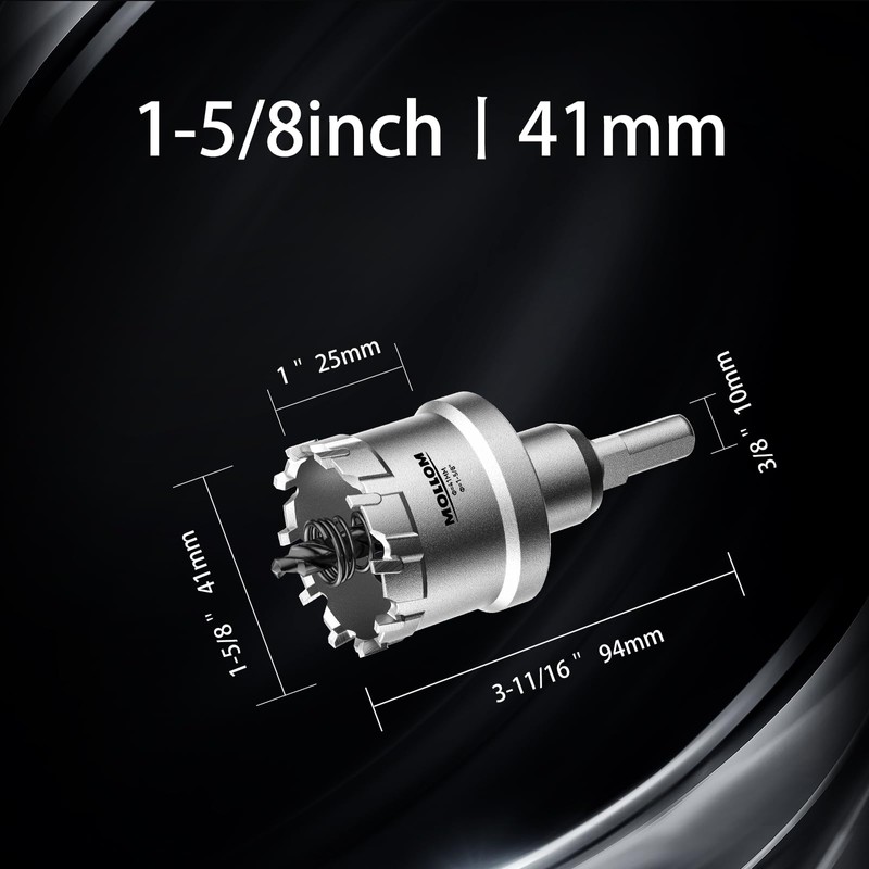 Mollom (1-5/8''|41mm) Heavy Duty Carbide Hole Saw with 2 Pilot