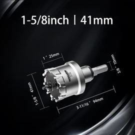 Mollom (1-5/8''|41mm) Heavy Duty Carbide Hole Saw with 2 Pilot Drill Bits, Hole Cutter cuts Stainless Steel, mild Steel, Iron, Copper, Brass, Plastic