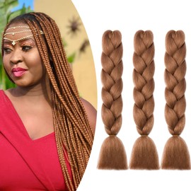 Gairyan Braid Extensions, Synthetic Hair for Braiding, Jumbo Braids, Braiding Extensions, Synthetic Hair Extensions, Afro Braids for Box Braiding/Crochet Braids, 60 cm, 3 Pieces, 300 g, Light Auburn