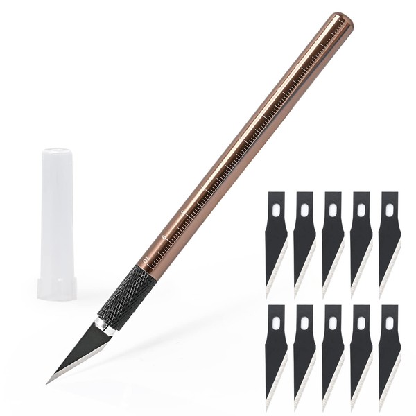 EHDIS Scalpel Set, with 10 Replacement Blades Coated with a Rust Protection Oil Film, Carving Craft Knife, Craft Knife, Hobby Knife Set for Scalpel Crafts, Brown