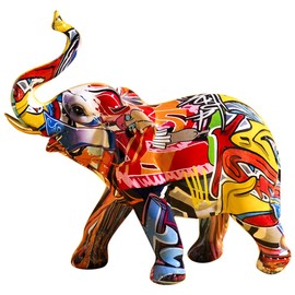FUNSXBUG Colorful Art Elephant Statue Sculpture Collectible Figurine Gift Idea Home Desktop Decoration