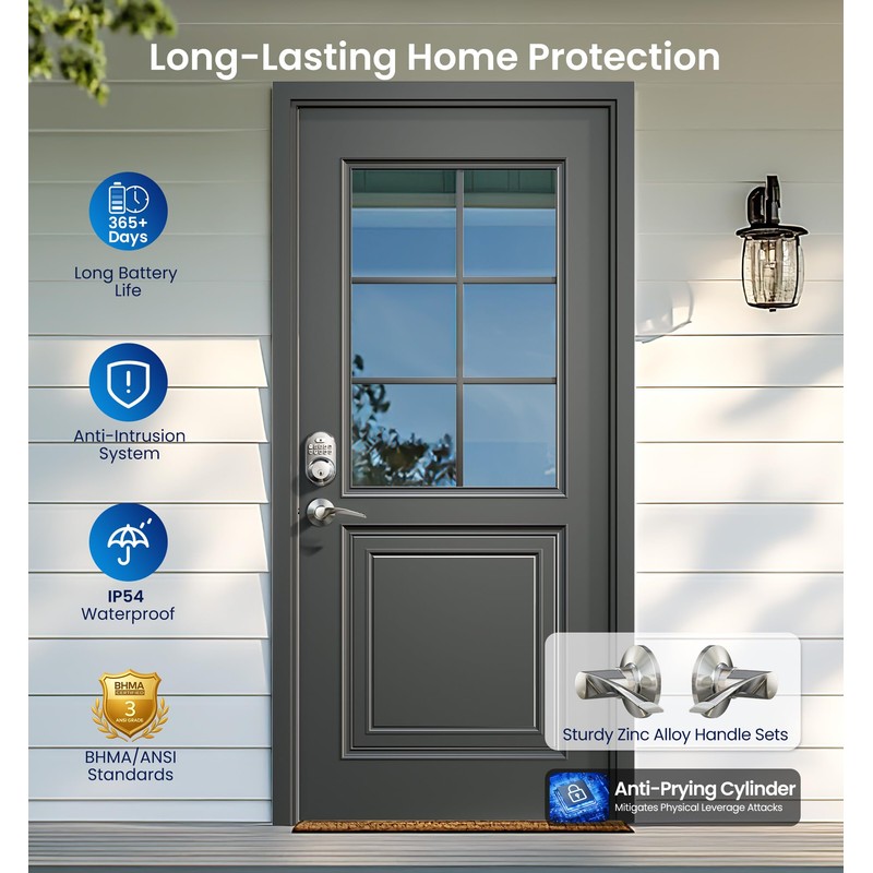 Veise Keyless Entry Door Lock with 2 Lever Handles -