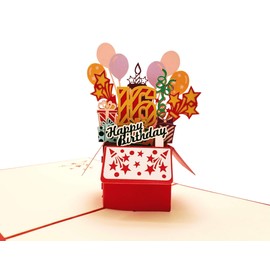 iGifts And Cards Happy 16th Birthday Party Box 3D Pop Up Greeting Card (Red Cover) – Sixteen, Awesome, Balloons, Unique, Celebration, Feliz Cumpleaños