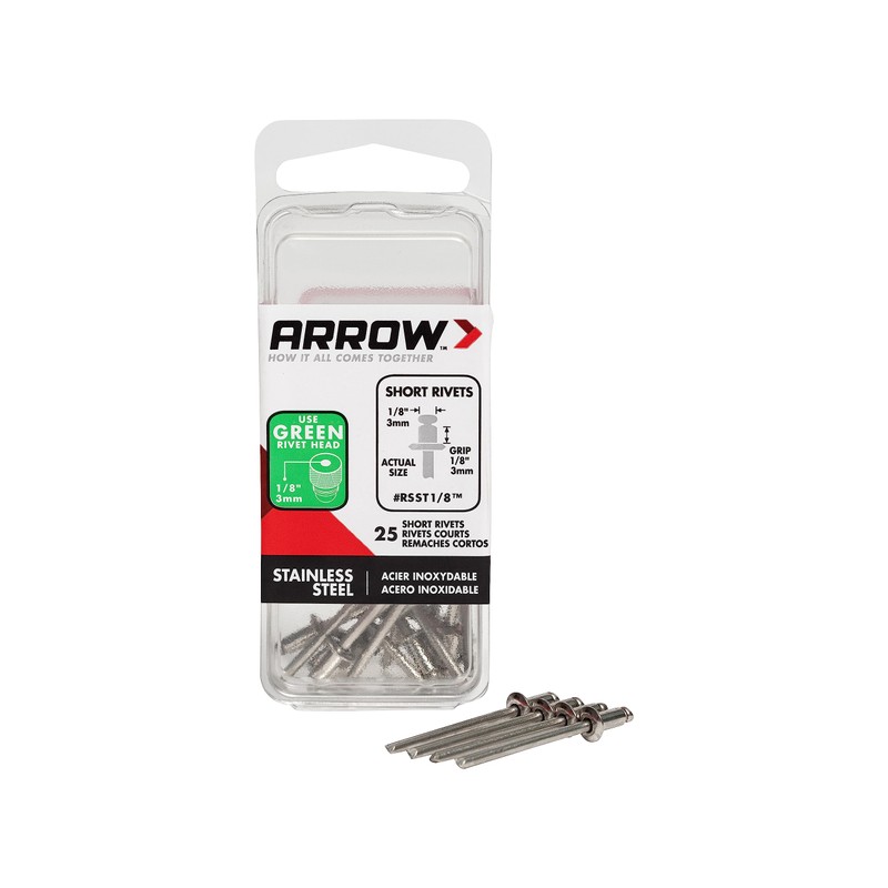 Arrow RSST1/8 Short Stainless Steel 1/8-Inch Pop Rivets for Metal,
