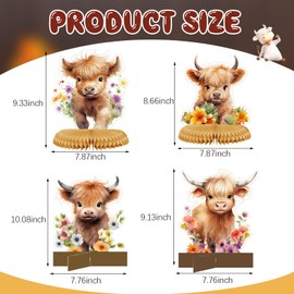 Engrowtic 12 Pcs Highland Cow Party Decorations Honeycomb Highland Cow Centerpieces for Baby Shower Brown Highland Cow Party Supplies for Birthday Party Photo Props Gender Reveal Supplies