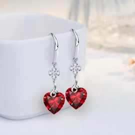 Women Drop Earrings 925 Sterling Silver 5A Pure Brillant Heart Cut 10mm Cubic Zirconia Love Heart Dangle Earrings, Silver Jewelry Gift for Wife Girlfriend