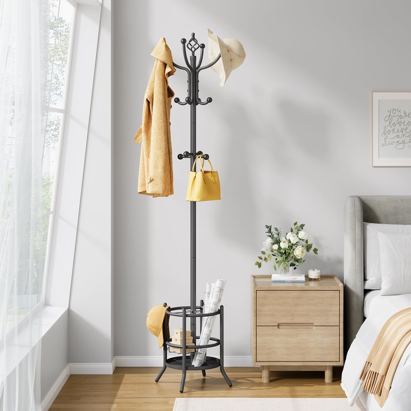 Tajsoon Coat Rack Freestanding with Umbrella Holder,Hangers Stand with 16