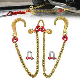 SENKEYFE Grade 80 V Bridle Towing Chain - 5/16" 3 Foot with 8 Inch Hooks - 5400 Lbs Working Load Limit - Secure Transport for Rollback Car Carrier Hauler