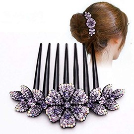 HASTHIP® Pinza para el Pelo Mujer Nido de Pájaro Expandible, Peine Horquilla Acrílica Antideslizante para Moño Coleta, Accesorio de Peinado Vintage con Cristal, 1 Pieza Color Púrpura Oscuro