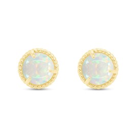 AFFY 7MM Claw-Set Rope Framed Round Cut White Created Opal Gemstone Martini Stud Earrings In 14K Yellow Gold Plated 925 Sterling Silver Jewelry For Women