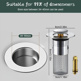 DBAILY Sink Plug, Pack of 3 Drain Strainers, Universal for 34-40 mm Drain, Hair Strainer, Water Hold and Drain Mode, Bathroom, Kitchen, Bathtub