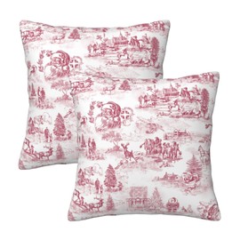 LOHDALOLF Winter Toile Cushion Covers 50x50 cm Set of 2 Red Christmas Cushion Cases Santa Tree Holiday Decorative Pillow Covers for Sofa Couch