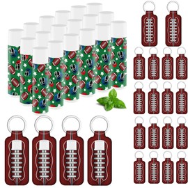 18 Pcs Rugby Lip Balm Bulk and Moisturizing Lipstick Holder Keychains Set Rugby Team Gift Rugby Lip Balm Holsteror Party Favors for Players Teen Girls Boys Adults Sports Party Supplies