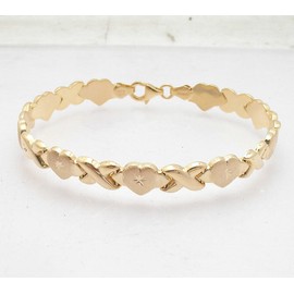 Bestgoldshop 7.25" Hearts & Kisses XOXO Bracelet 10K Yellow Gold Plated Real Sterling Silver