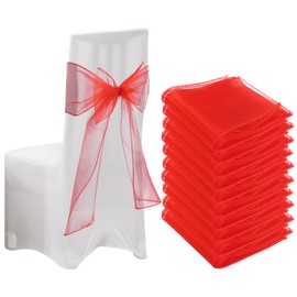 10pcs Organza Chair Bows for Chair, 22x280cm Organza Sashes Red Wider Sash Fuller Bows Cover Bows Sash for Wedding Decorations Birthday Party Decorations Chair Decorations (Red)