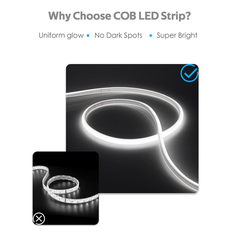 AC 110V~120V COB Led Strip Lights 100FT/30M White Led Rope