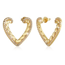 Richapex Heart Hoop Earrings 18k Gold Plated Hoop Earrings Trendy Hypoallergenic Studs with Cubic Zirconia Earrings for Women (Heart Hoop Earrings)