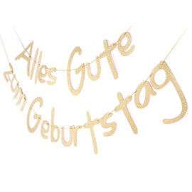 SUNBEAUTY Happy Birthday Garland Gold Glitter Texts German Happy Birthday Banner