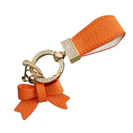 KENASTA Women's Key Ring, Stylish, Lightweight, Glittering Design, Zinc Alloy, Leather, Nascan Hook, Fall Out, Lost, Easy Installation, Compatible with Cars, Bicycles, Home, Keys, Orange*Gold Head