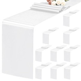 10 Pack White Table Runner,Satin Table Runners, 12 x 72 Inch Silk Table Runners for dining Table,White Table Runners for Wedding,Birthday Banquets Engagements Party Decoration