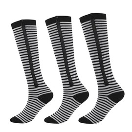 Aofur Zipper Compression Socks for Women & Men Circulation Calf Knee High 15-20mmHg Open Toe Compression Stocking suit for Circulation Support (Full Stripe(3 Pairs), L/XL)
