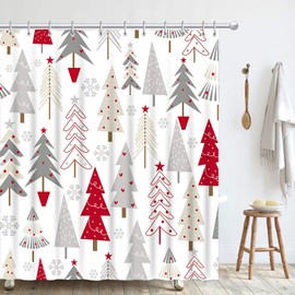 GOOESING Christmas Shower Curtain, Hand Drawing Christmas Tree Cloth Fabric Bathroom Decor with Hooks for Holiday Home Decor