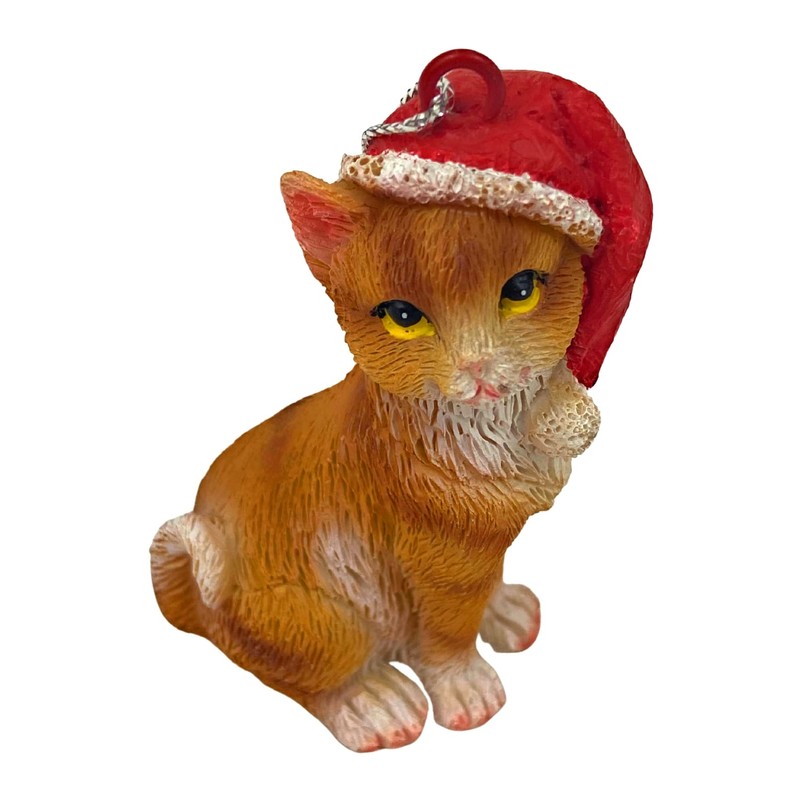 Cat Figurine Christmas Ornaments (Orange Tabby)