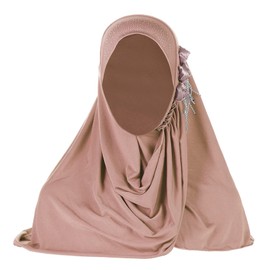 TINAYAUE Islamic Muslim Hijab Flowers Rhinestones Headscarf for Women Girls Ladies Stretchy Long Scarf Full Cover Turban Cap Worship Prayer Scarf Hair Loss Accessory Ramadan Gifts