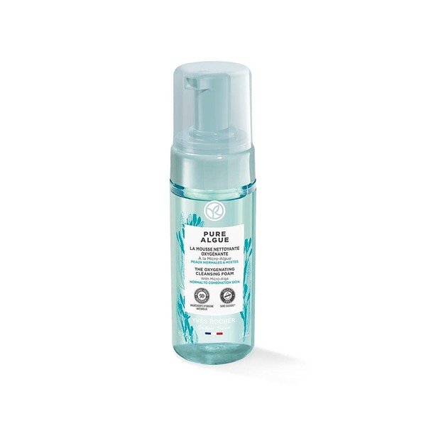 Yves Rocher PURE ALGUE Skin Oxygen Cleansing Foam, Skin Care with Microalgae, Gently Removes Makeup, 1 x 150 ml Pump Bottle