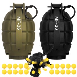 Tactical Toy Hand Grenade Bomb for Nerf CS Battle Game,2Pcs Fun Impact Pull Ring Fall Resistant Refillable Grenade Toy with 20 Foam Ammo for Outdoor Sport 14+