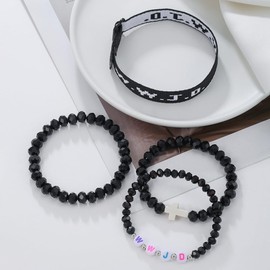 COLORFUL BLING WWJD Beads Braided Bracelet WWJD Matching Couples Protection Inspirational Religious Christian Gifts What Would Jesus Do Bracelets Friendship Bracelet Gift for Women Men-A Black