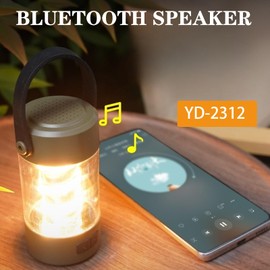 Camping Lantern with Bluetooth Speaker, Rechargeable 2000mAh Battery, IPX4 Waterproof, 2 Lighting Modes, Portable Outdoor Lantern for Hiking, Emergency, Power Outages