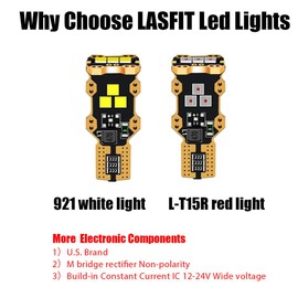 LASFIT 912 921 LED Bulb Reverse Light Backup Light White and Third Brake Bulbs Light Red Combo, T15 W16W Canbus Error Free Light，Non-Polarity, 4 PCS