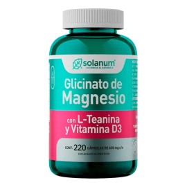 Glicinato de Magnesio Solanum, Suplemento Para Relajación y Sueño, 220 Cápsulas Veganas                                                               