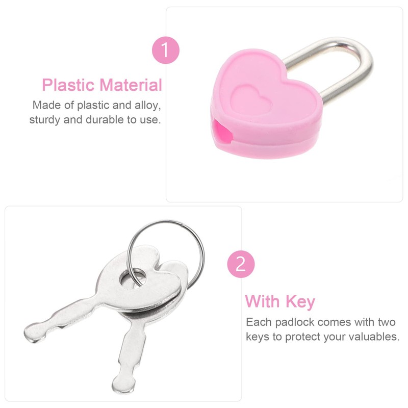 Ipetboom Mini Heart Lock with Keys Small Padlock for Diary