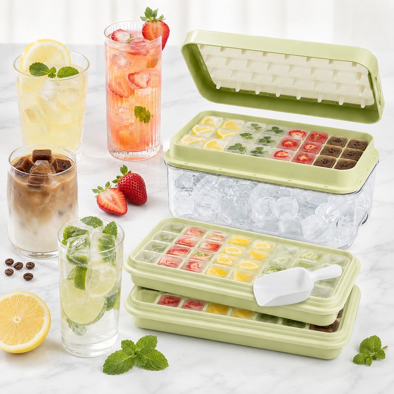 64-Cube Ice Tray Set for Freezer – Easy-Press Silicone Molds