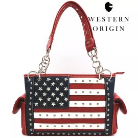 Western Origin American Flag USA Stars and Stripes Red White Blue Concealed Carry Purse Wallet - Red Set