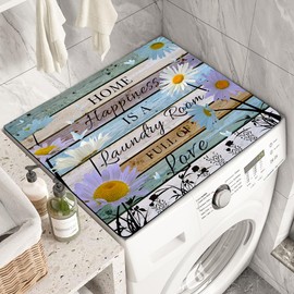 Simple Floral Washer Dryer Cover Mat Fridge Dust Dryer Washing Top Dust-Proof Covers Oven Coffee Mat Desk Cover Boho Style Multi-Purpose Mat (Daisy, 23.6in*19.7in)