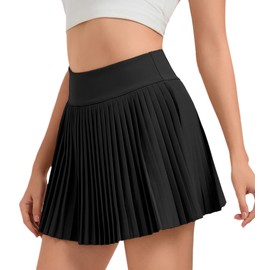 Jhsnjnr Pleated Skirts for Women Summer Athletic Golf Skort with Pockets High Waisted Mini Tennis Skirt Black