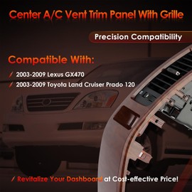 Center Dash A/C Air Vent with Grille, Compatible with 2003-2009 Lexus GX470, Toyota Prado 120 Land Cruiser, Trim Panel Console Outlet Insert Frame, Replaces# 55474-60040, 55475-60040 (Walnut)