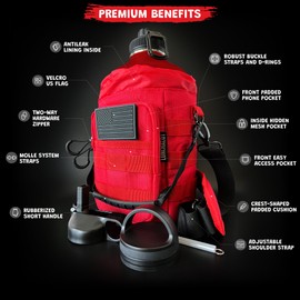 LUNCHALOT 1 Gallon Water Bottle - 128 Oz Insulated Stainless Steel Metal Water Bottle with Holder - Carrying Bag - Spout Handle - Straw Lids - Keep Cold & Hot - Red Tactical Flask