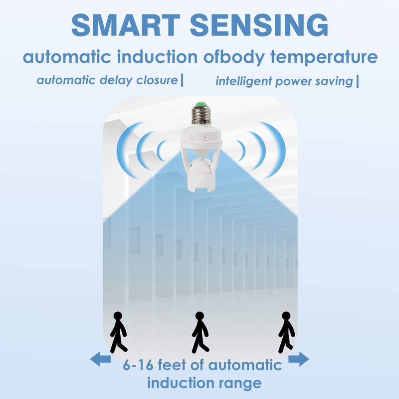 Light Socket Adapter, Screw-in Motion Sensor Bulb Holder for Indoor/Outdoor