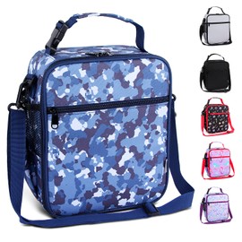 Maidyna Kids Lunch Bag, Reusable Lunch Bag with Adjustable Strap, Insulated Picnic Bag for Adults at Work, Children at School (Camouflage Blue)